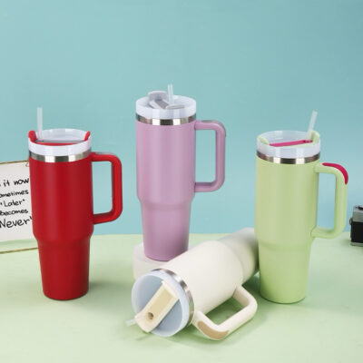 Custom Tumbler with Handle – Fits Car Cup Holders, Stainless Steel, Logo Printable