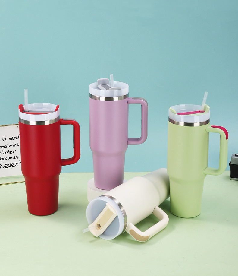 Custom Tumbler with Handle – Fits Car Cup Holders, Stainless Steel, Logo Printable