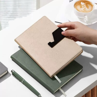 A5 Leather Notebook with Phone Stand & Logo Printing