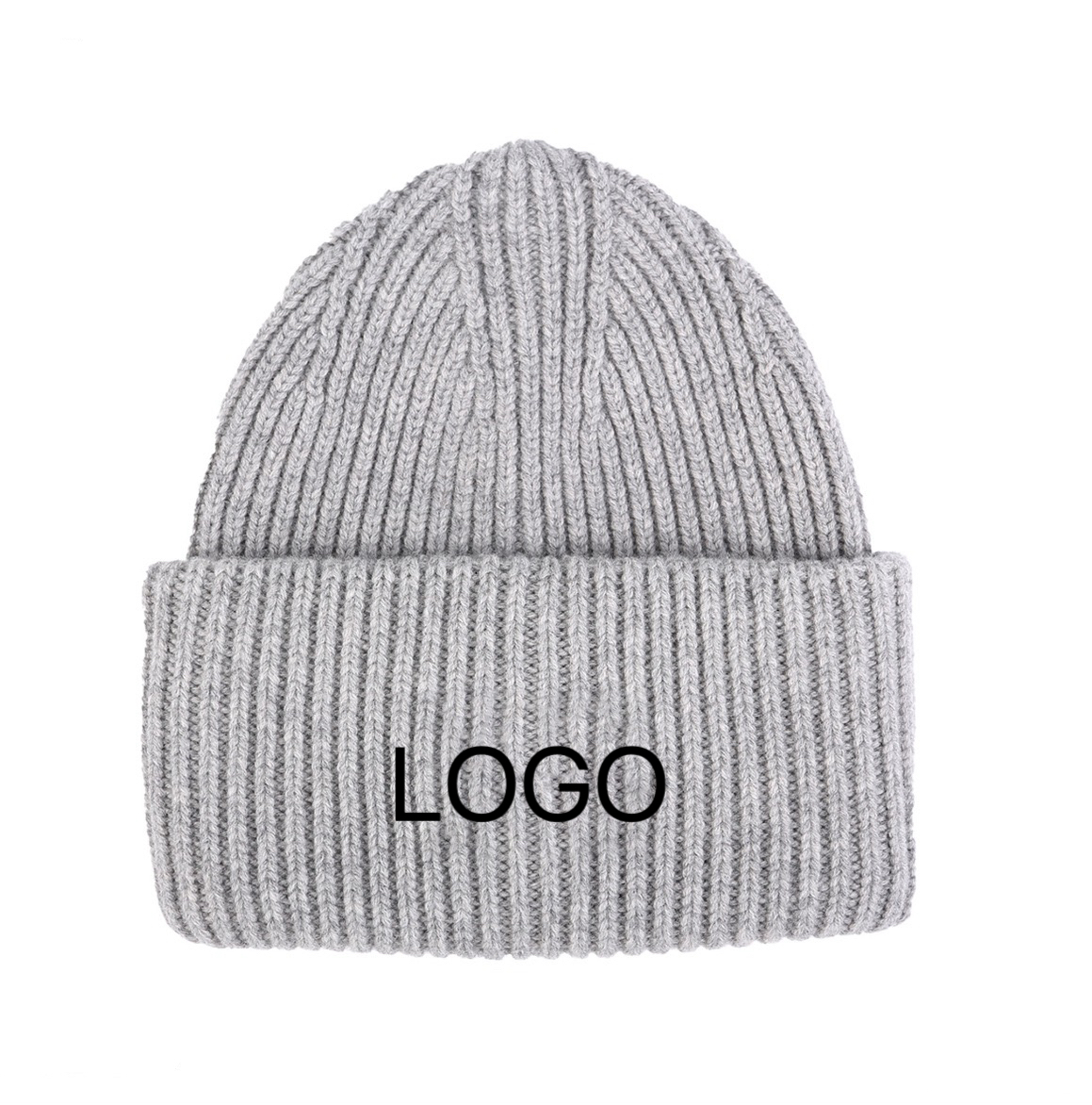 Merino Wool Knit Beanie – 100% Merino Wool Cuffed Winter Hat with Logo