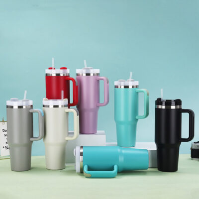 Custom Tumbler with Handle – Fits Car Cup Holders, Stainless Steel, Logo Printable