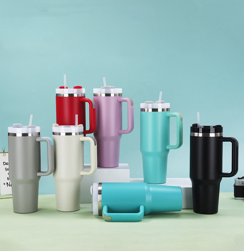 Custom Tumbler with Handle – Fits Car Cup Holders, Stainless Steel, Logo Printable