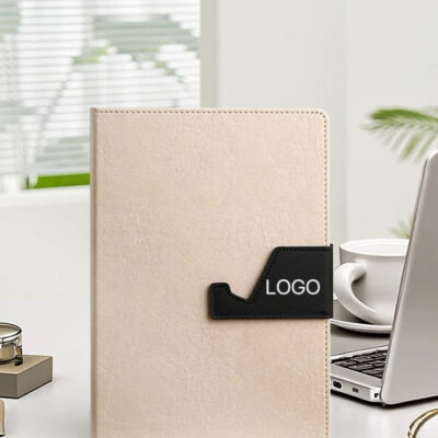 A5 Leather Notebook with Phone Stand & Logo Printing