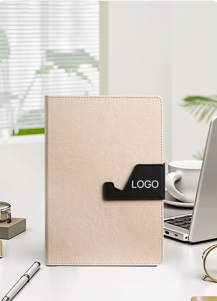 A5 Leather Notebook with Phone Stand & Logo Printing