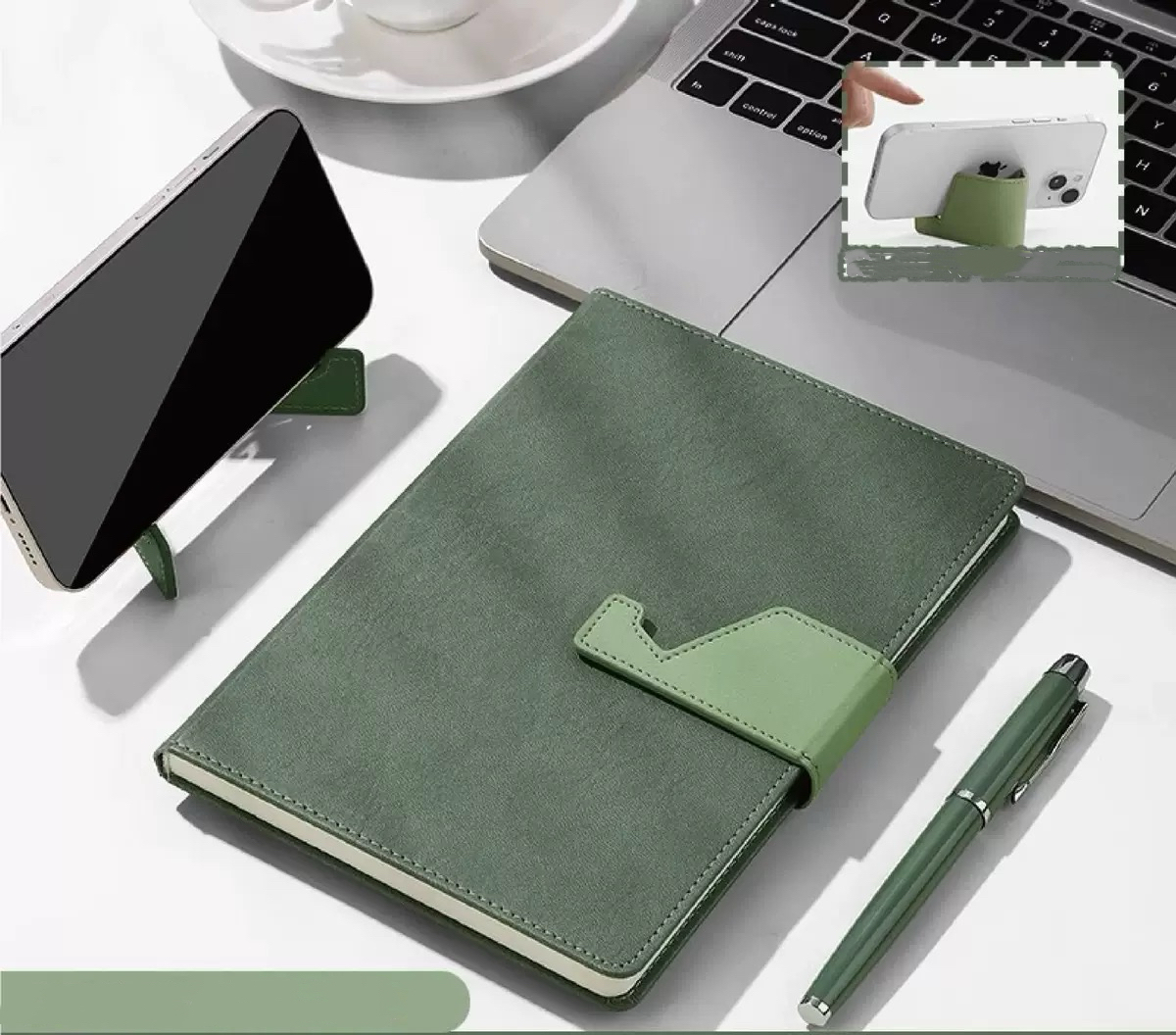 A5 Leather Notebook with Phone Stand & Logo Printing