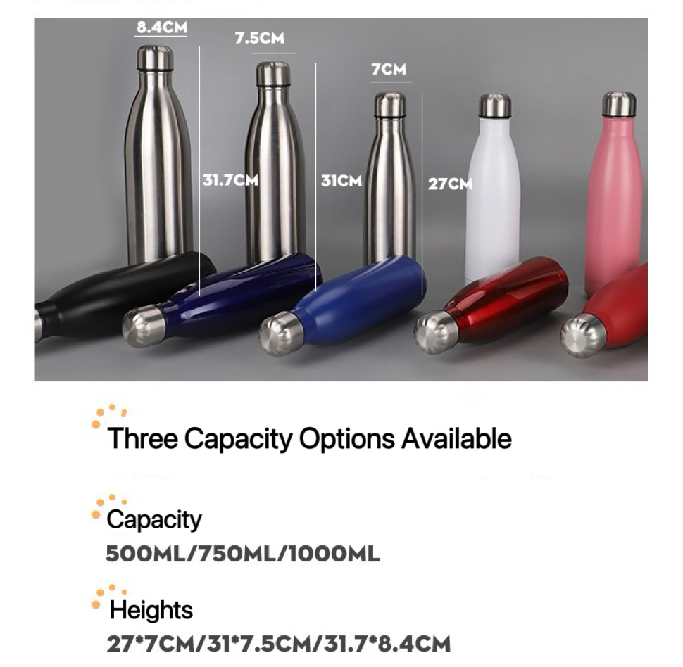Stainless Steel Cola Shape Vacuum Insulated Bottle – 350ml/500ml/750ml/1000ml