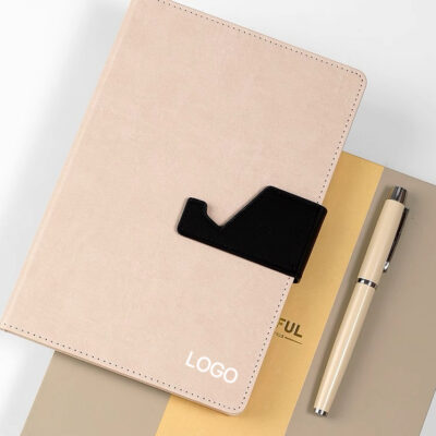 A5 Leather Notebook with Phone Stand & Logo Printing
