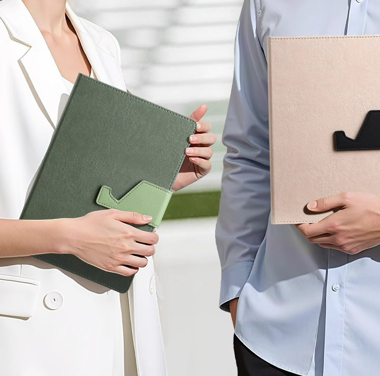 A5 Leather Notebook with Phone Stand & Logo Printing