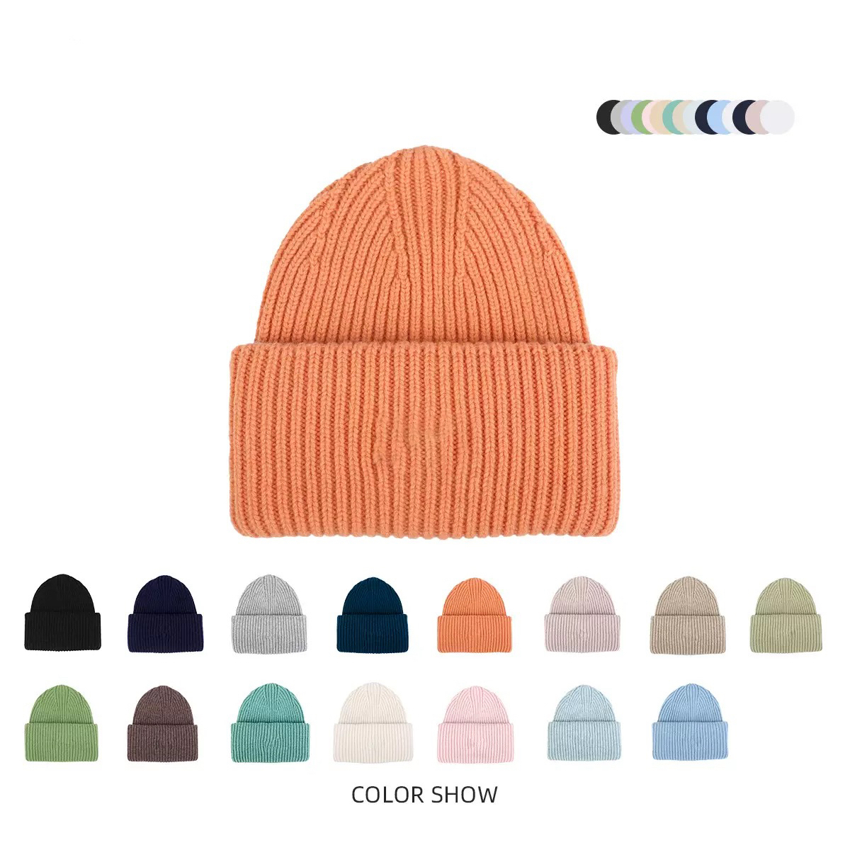 Merino Wool Knit Beanie – 100% Merino Wool Cuffed Winter Hat with Logo