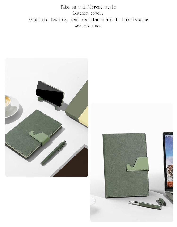 A5 Leather Notebook with Phone Stand & Logo Printing